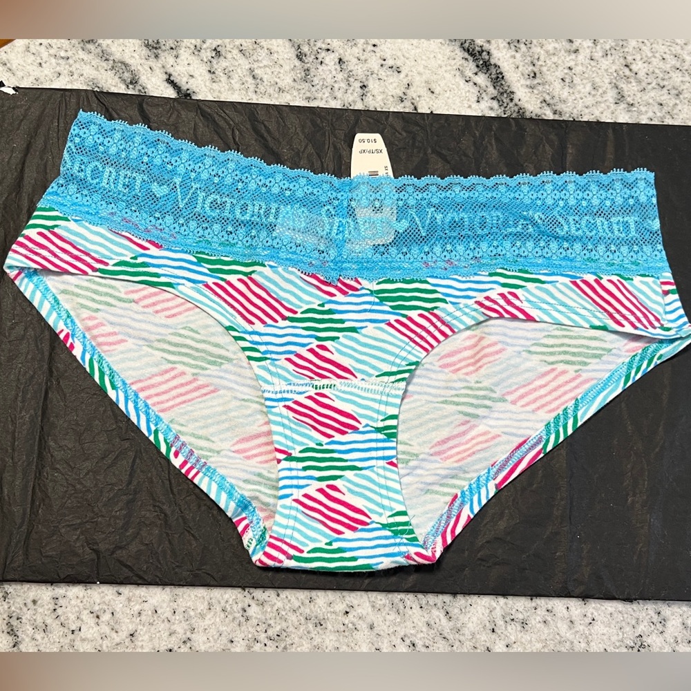 2012 NWT Victoria’s Secret Blue Patterned Cotton Lace Hiphugger Panties VS XS